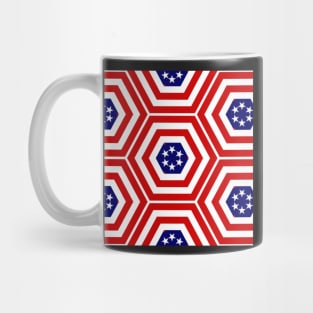 Star Studded Blue Hexagons With Red White Stripes Mug